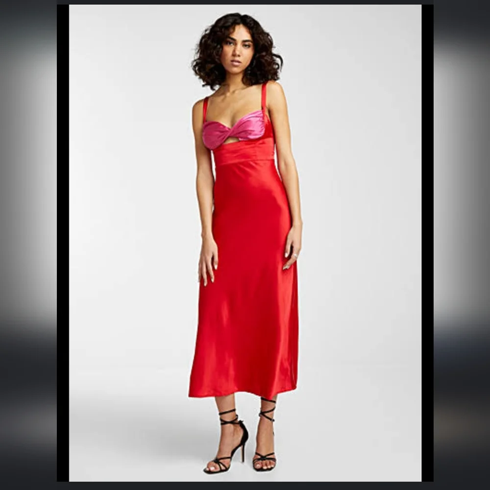 Micas Two-tone Satin Red Dress NWT - Picture 1 of 13